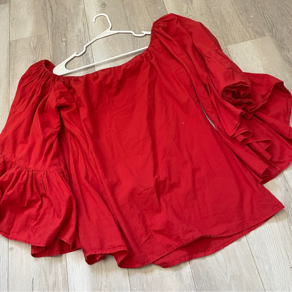 Indah Tunic Blouse flare ruffle sleeve womens Red (small medium) minimalist chic - Picture 4 of 6